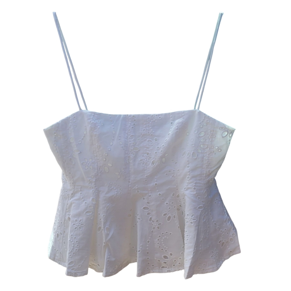 Zara Woman White Embroidered Eyelet Peplum Crop Top XS - Picture 7 of 14